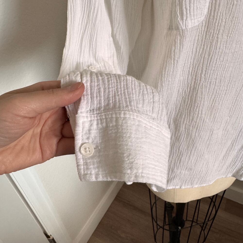 Two by Vince Camuto XL White 100% Cotton Gauze Tunic Blouse V-Neck Boho Beach - Picture 7 of 16